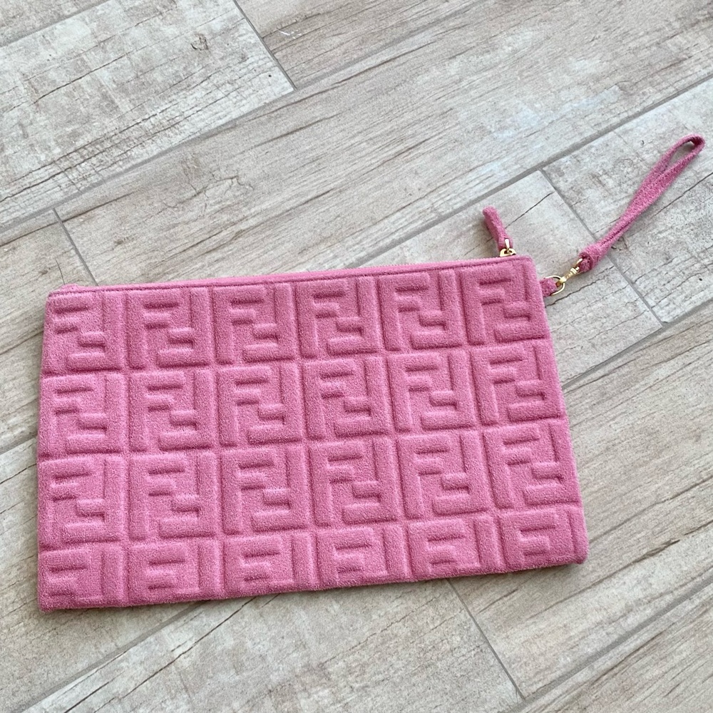 Fendi Pink Terrycloth Large 'Forever Fendi' Pouch